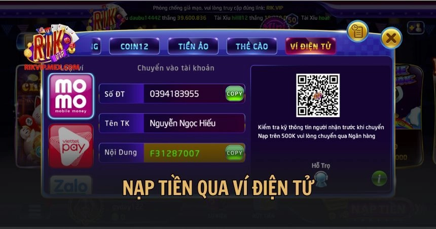 Nạp tiền qua ví điện tử